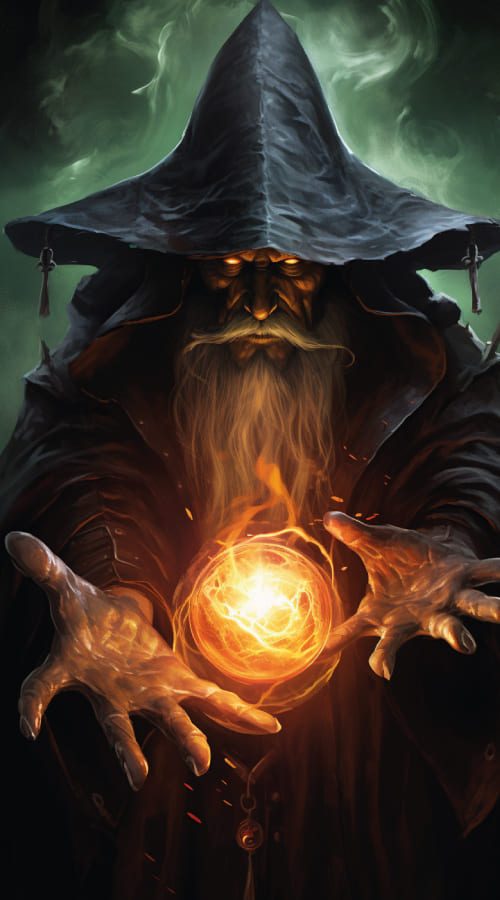 imagem de mago sombrio, representando o lado mal do arquétipo do mago